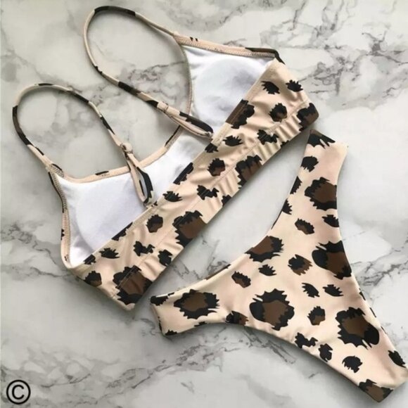 New Animal Print Bralette Bikini Set Swimsuit - Picture 6 of 8